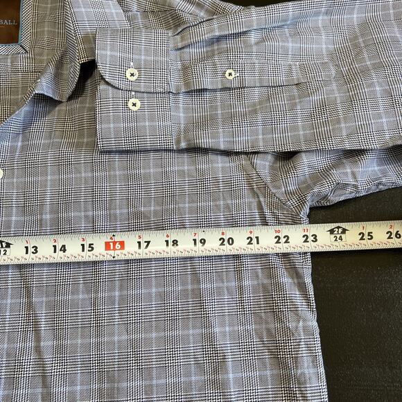 Tattersall London Dress Shirt 17 34/35 Blue Check Button Up Light Cotton NEW - Picture 9 of 11